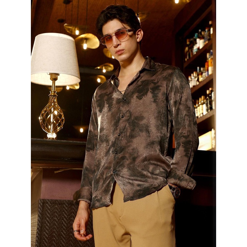 Campus Sutra Abstract Printed Spread Collar Comfort Cotton Casual Shirt