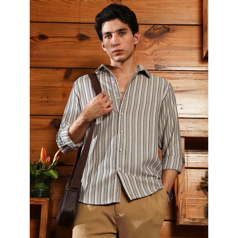 Campus Sutra Vertical Striped Long Sleeves Comfort Cotton Shirt