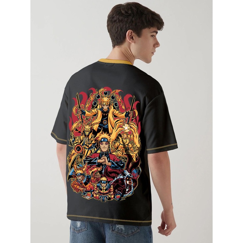Crazymonk Oversized Naruto Evolution Graphic Printed Cotton T-Shirt