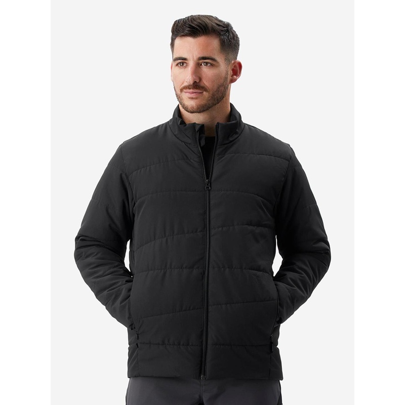 Decathlon Men Solid Black Upto -0 Degrees Non-Hooded Synthetic Puffer Jacket