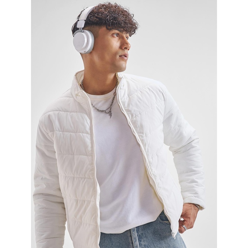 HIGHLANDER Men White Solid Padded Jacket