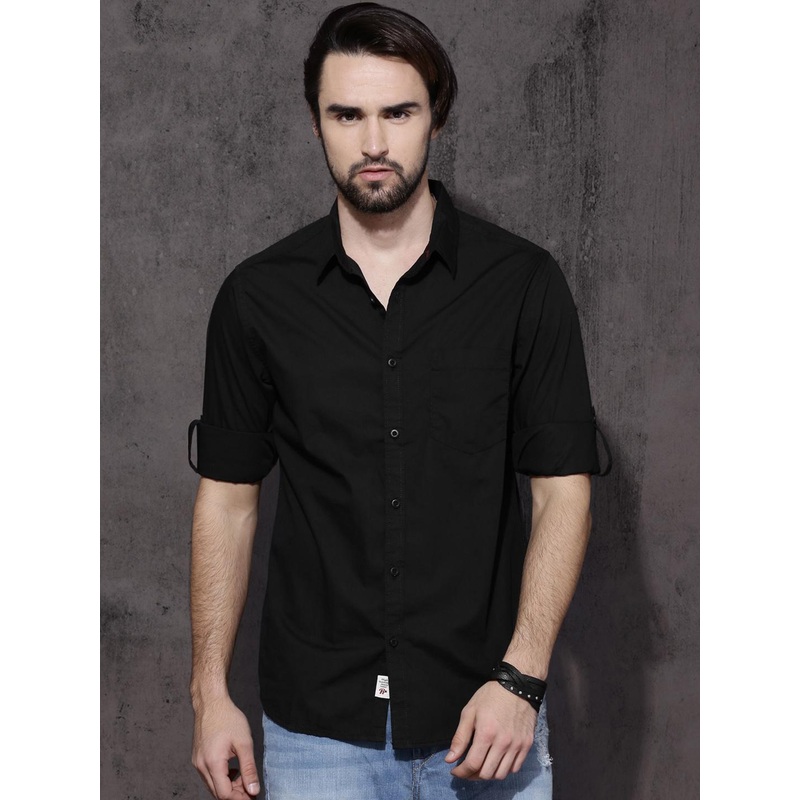 Roadster Men Black Pure Cotton Casual Shirt