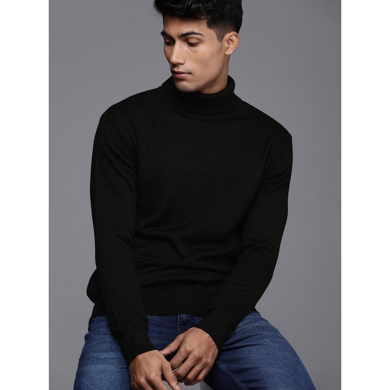 WROGN Men Black Slim Fit Turtle Neck Pullover