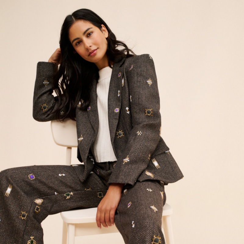 Decorated Wool Blend Menswear Pants