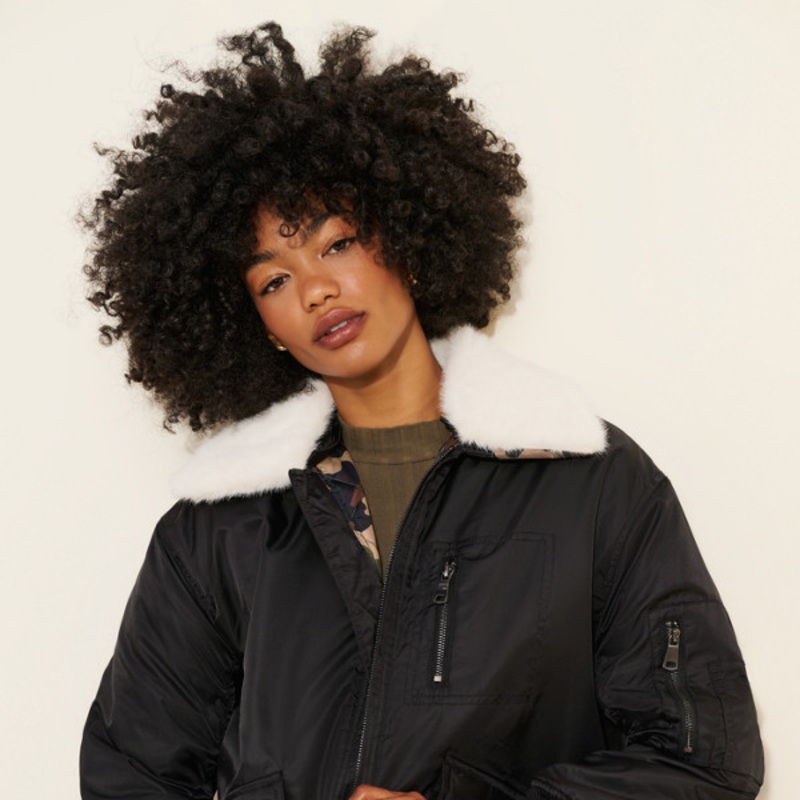 Faux Fur Collar Padded Bomber Jacket