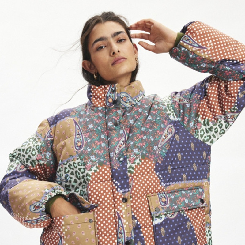 Ola Patchwork Printed Puffer Jacket