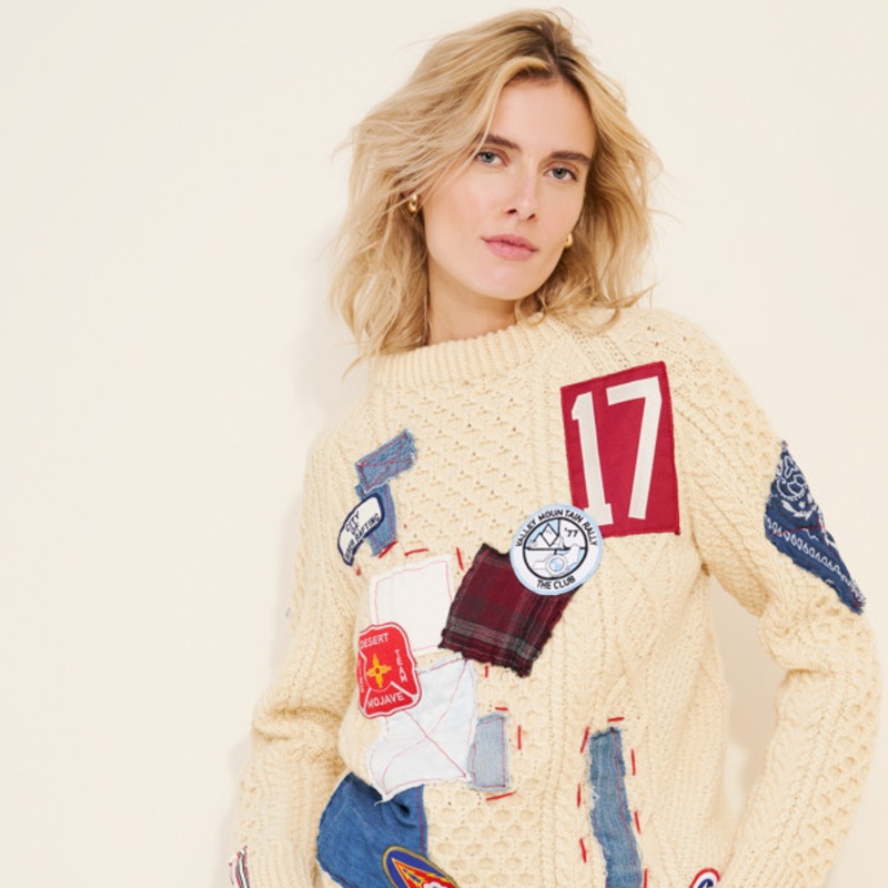 Patched Wool Blend Crewneck Sweater