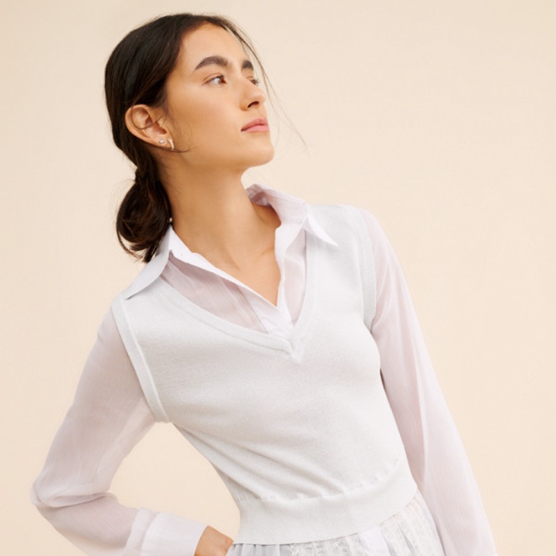 Twofer Knit Vest Chiffon Top