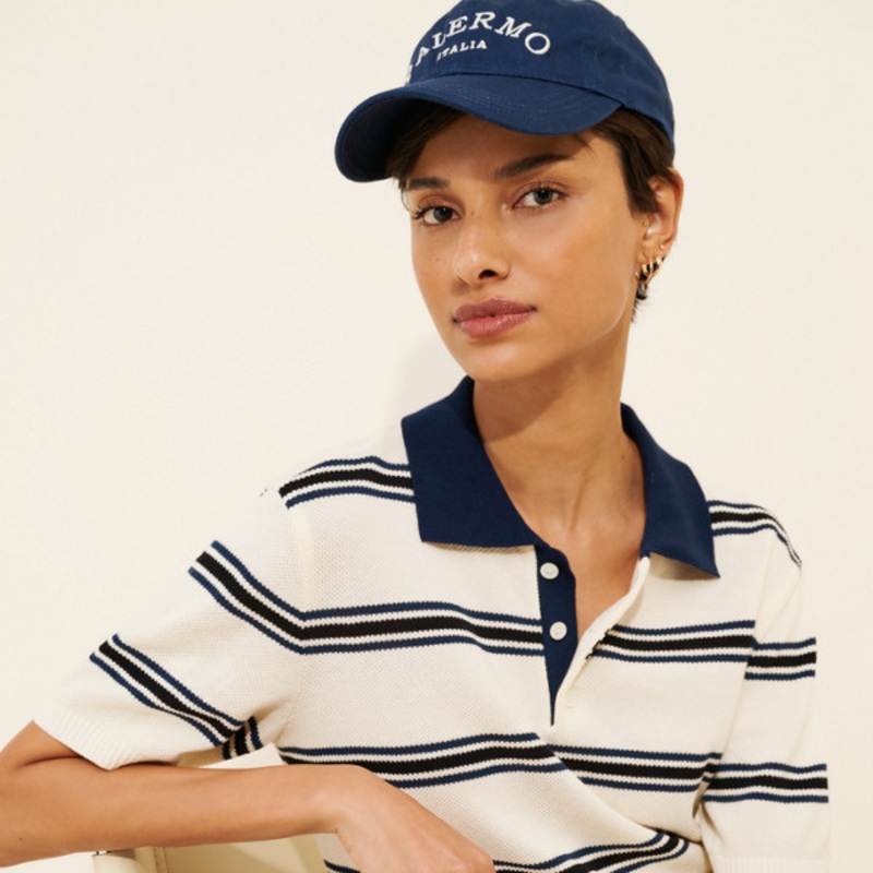 Unisex Striped Polo Short Sleeve Sweater