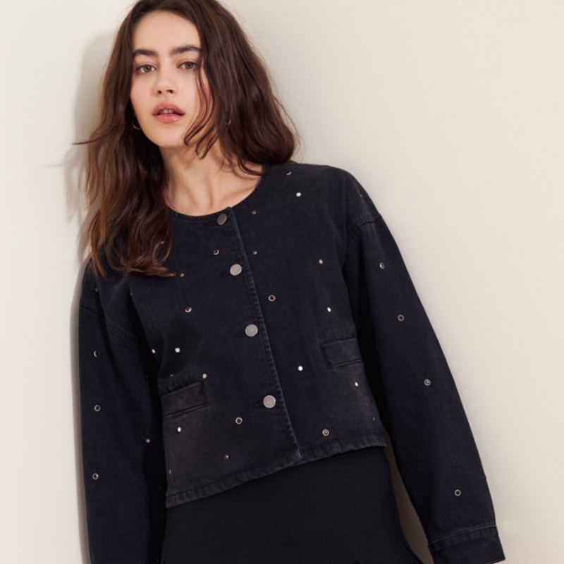 Collarless Crop Grommet Jacket