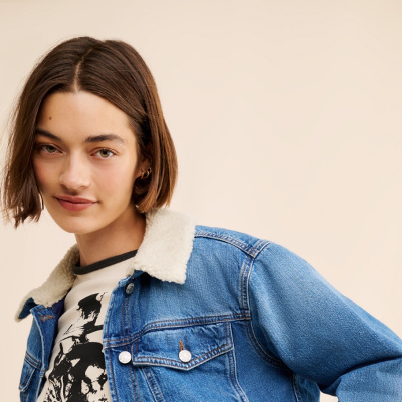 Cropped Denim Sherpa Jacket