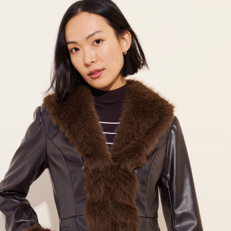 Faux Fur Vegan Leather Coat