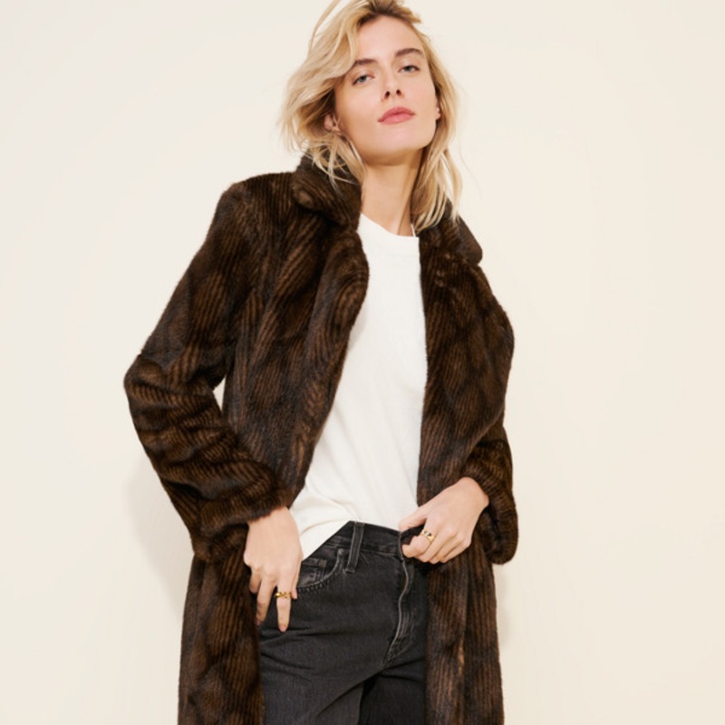 Patterned Faux Fur Coat