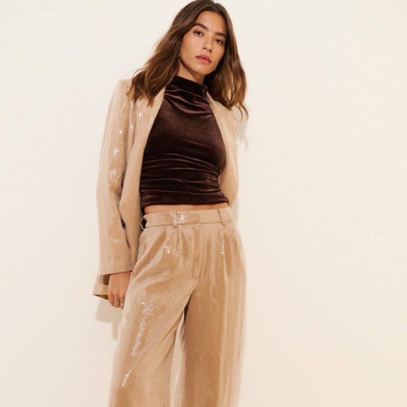 Wide-Leg Sequin Pants