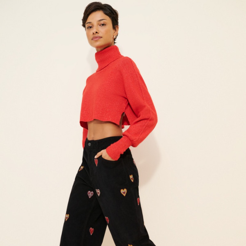 Embroidered Heart Corduroy Pants