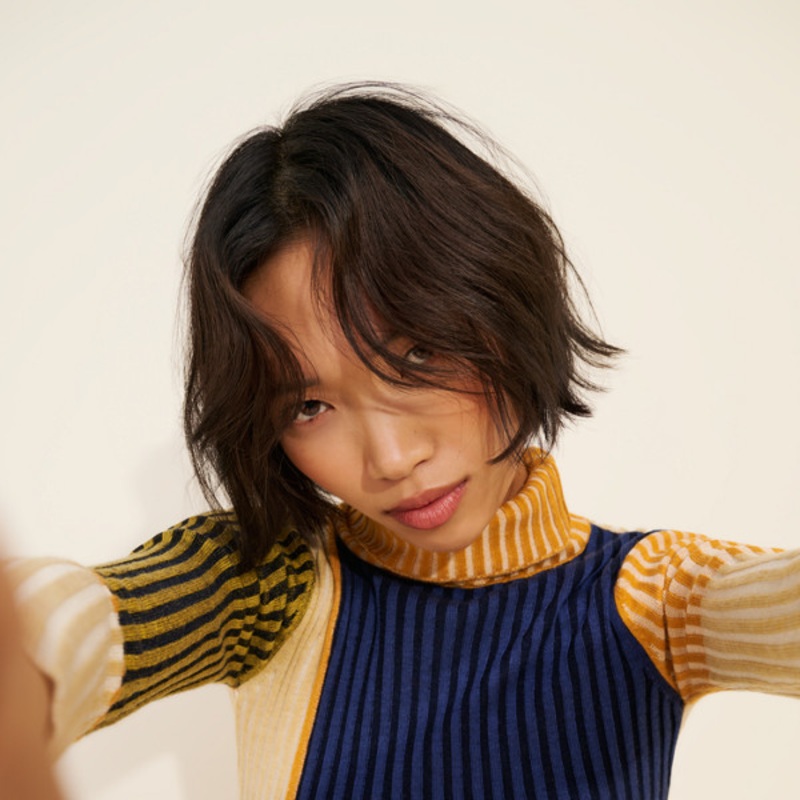 Wool Blend Mix Block Turtleneck Sweater