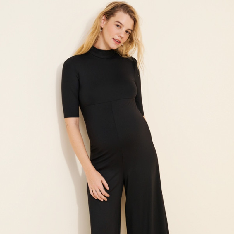 Maternity Mockneck Wide-Leg Jumpsuit