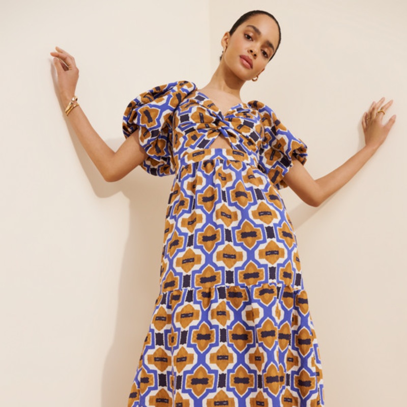 Woven Printed V-Neck Maxi Dress