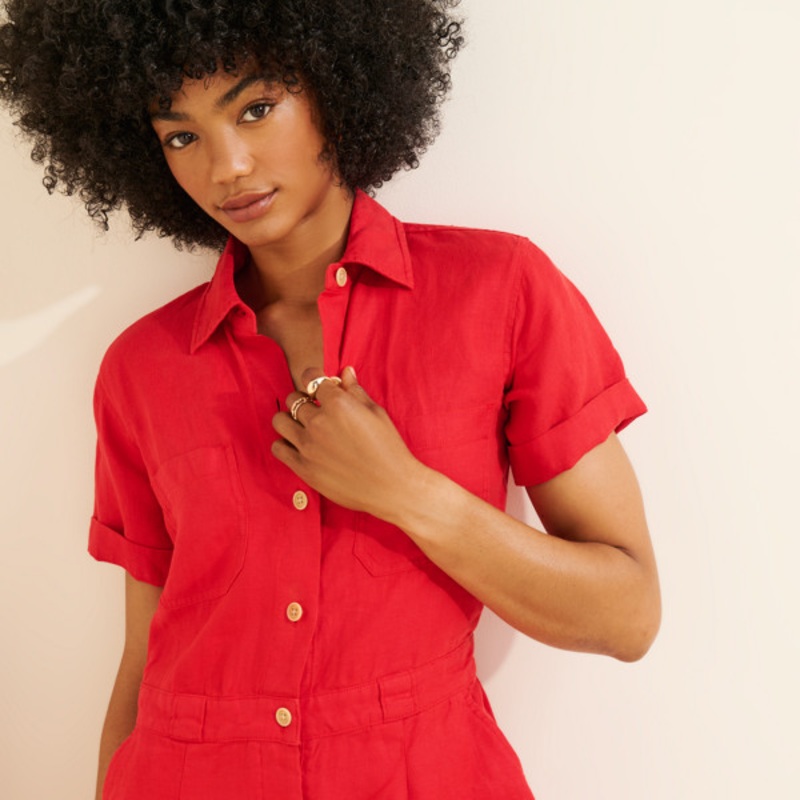 Cassie Linen Collared Romper