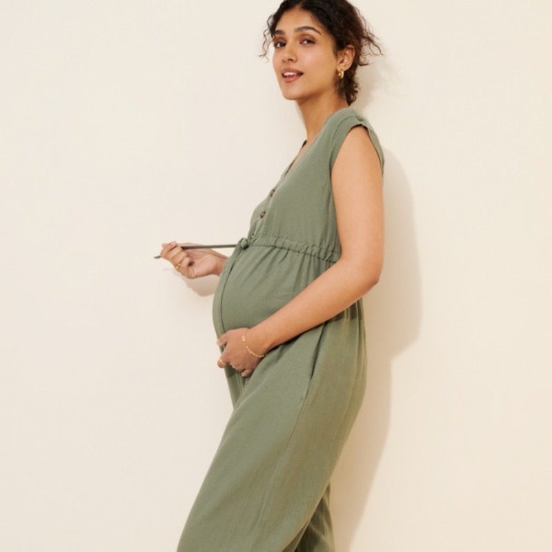 Maternity Linen Blend Jumpsuit
