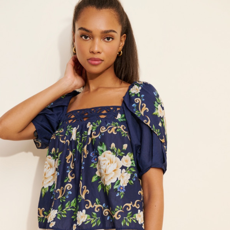 Flower Tapestry Yoke Blouse