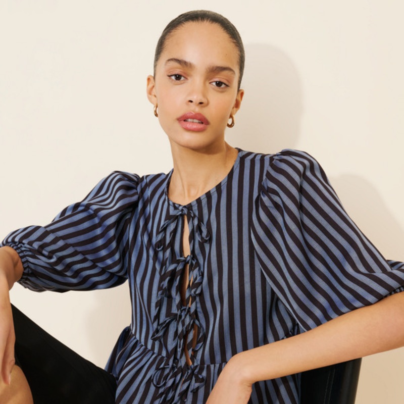 Striped Tie Front Blouse