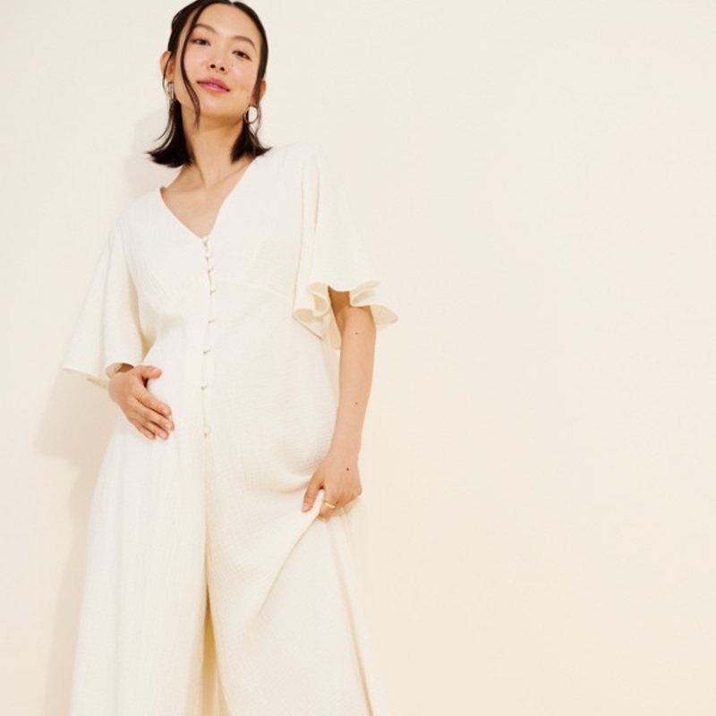Maternity Short Sleeve Gauze Jumpsuit