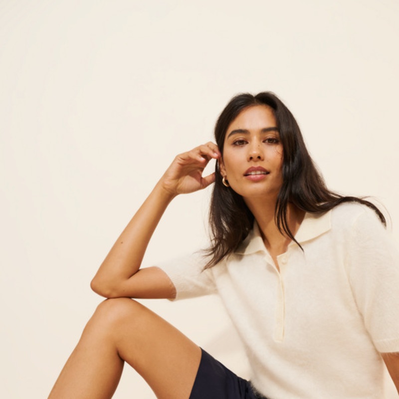 Brushed Polo Short Sleeve Knit Sweater