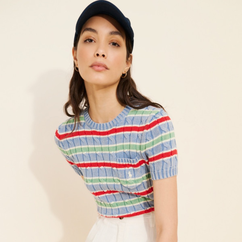 Cable-Knit Cotton Short-Sleeve Sweater