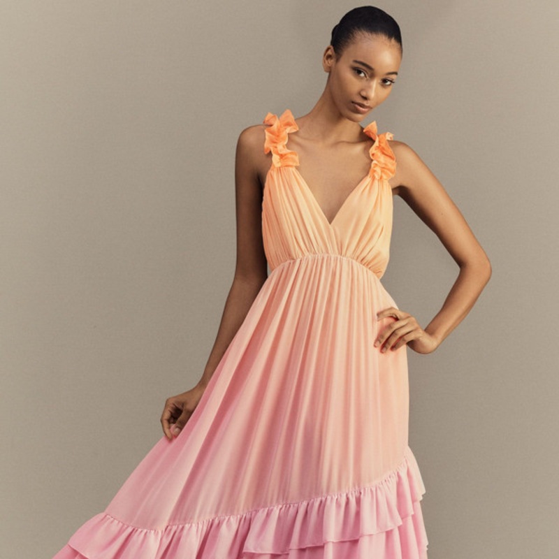 Alivia V-Neck Ruffle Ombre Maxi Dress