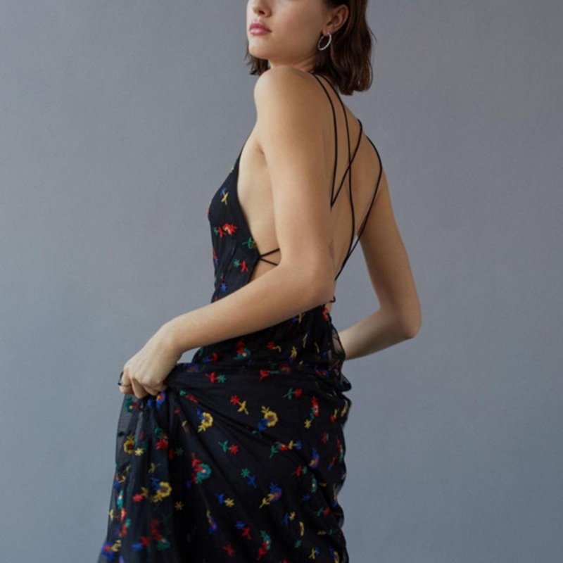 Amelia Mesh Embroidered Midi Dress