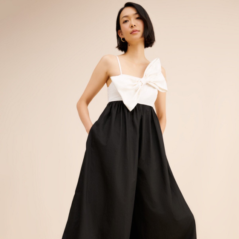 Contrast Bow Linen Blend Jumpsuit