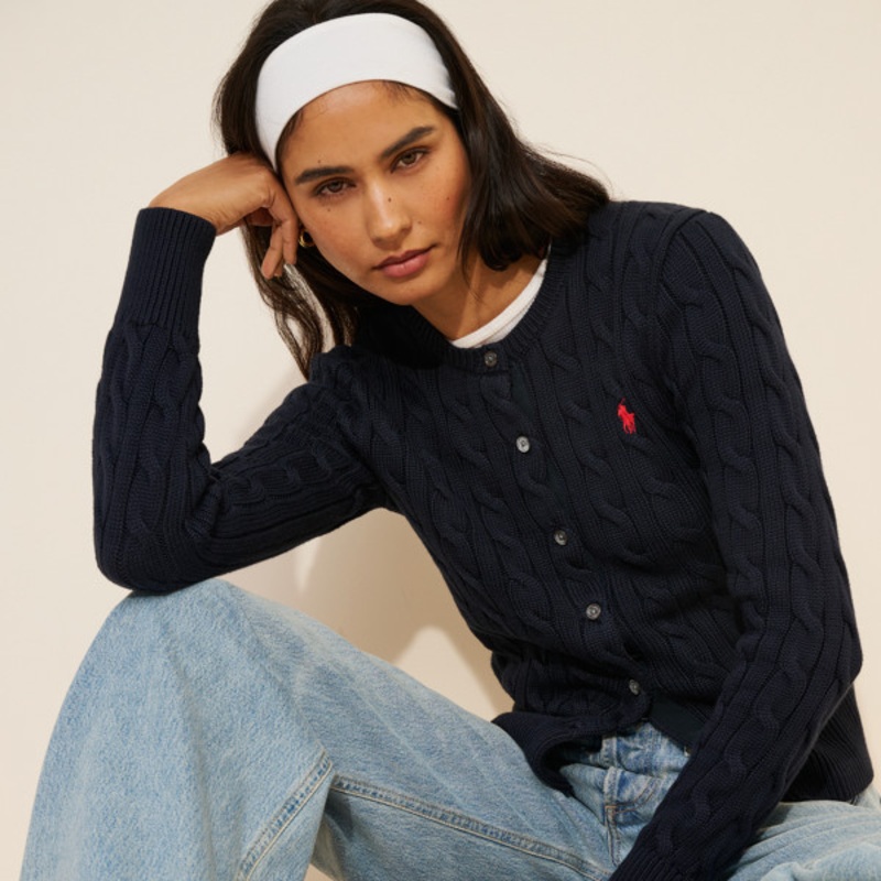 Cotton Cable Knit Cardigan Sweater