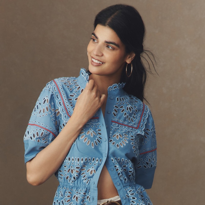 Eyelet Buttondown Peplum Blouse