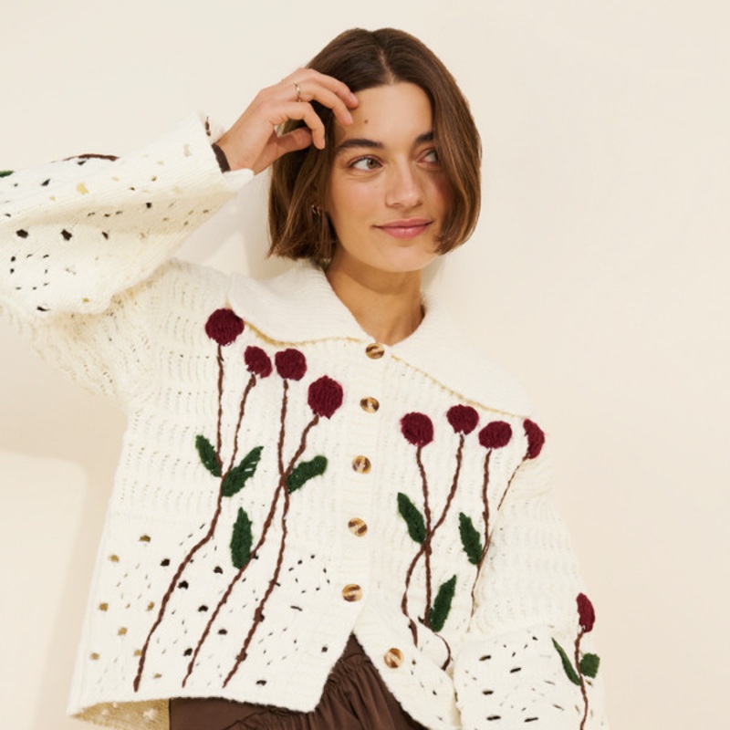 Floral Collared Cardigan Sweater