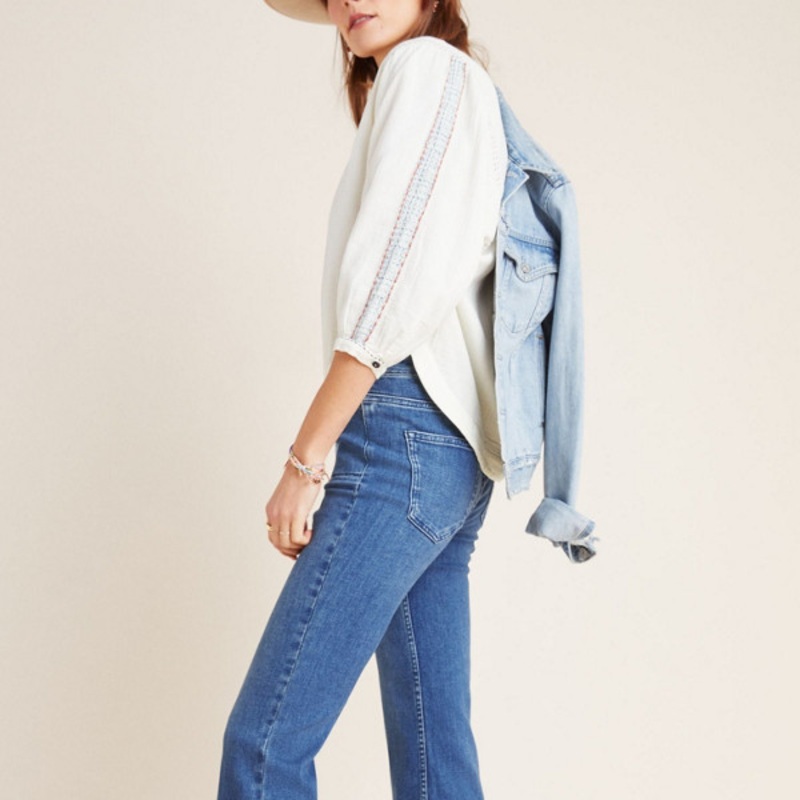 Button-Hem High-Rise Bootcut Jeans