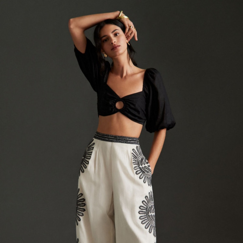 Embellished Wide-Leg Pants