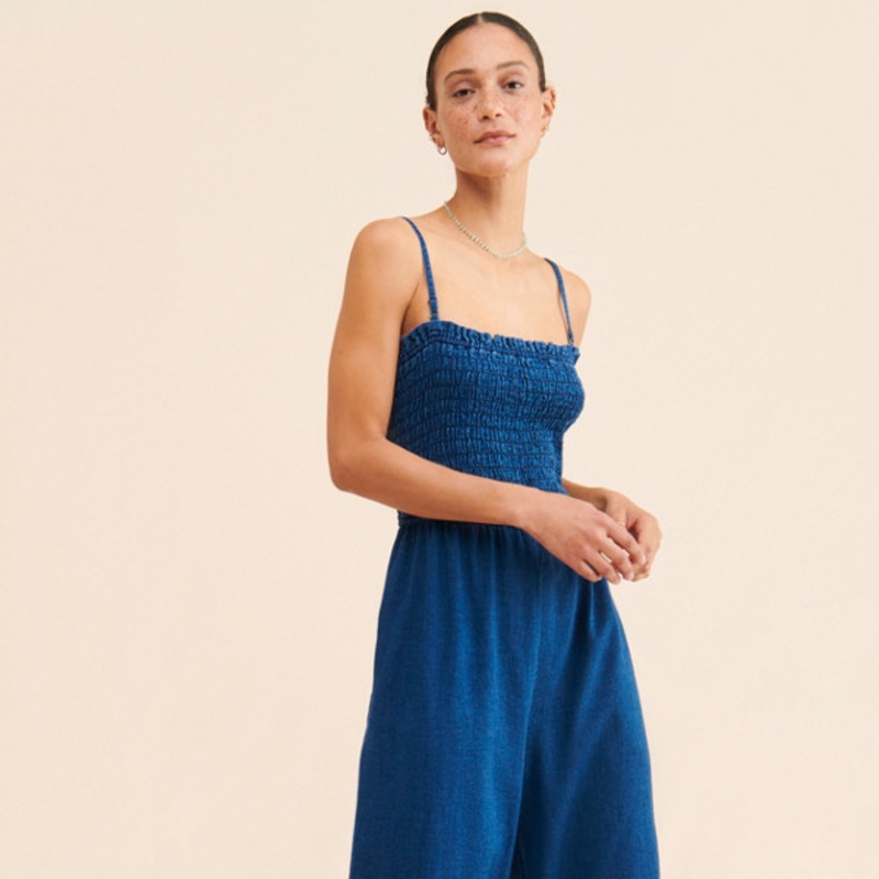 Wide-Leg Smocked Jumpsuit