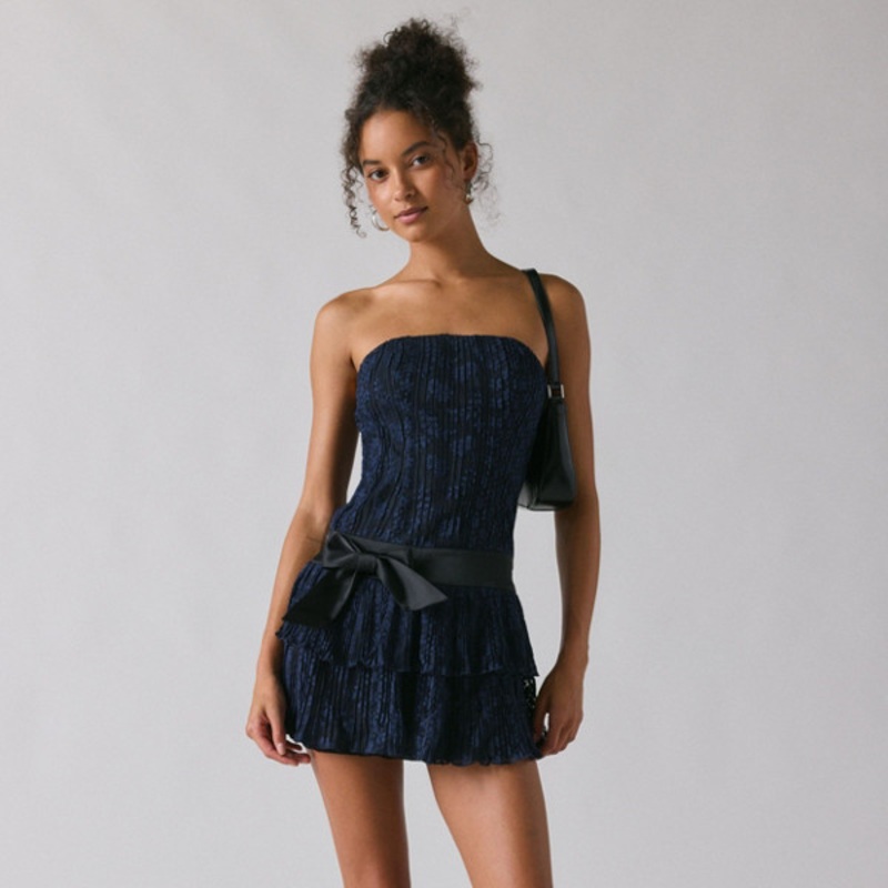 Apple Of My Eye Strapless Drop Waist Bow Mini Dress