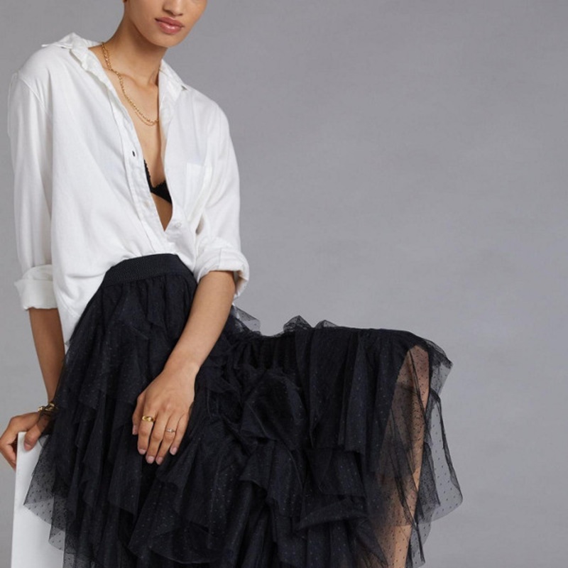 Tesia Ruffled Tulle Midi Skirt