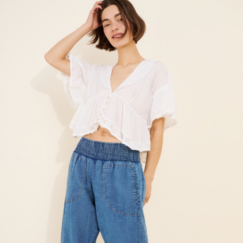 The Reese Smocked Pull-On Barrel Pants: Denim Edition