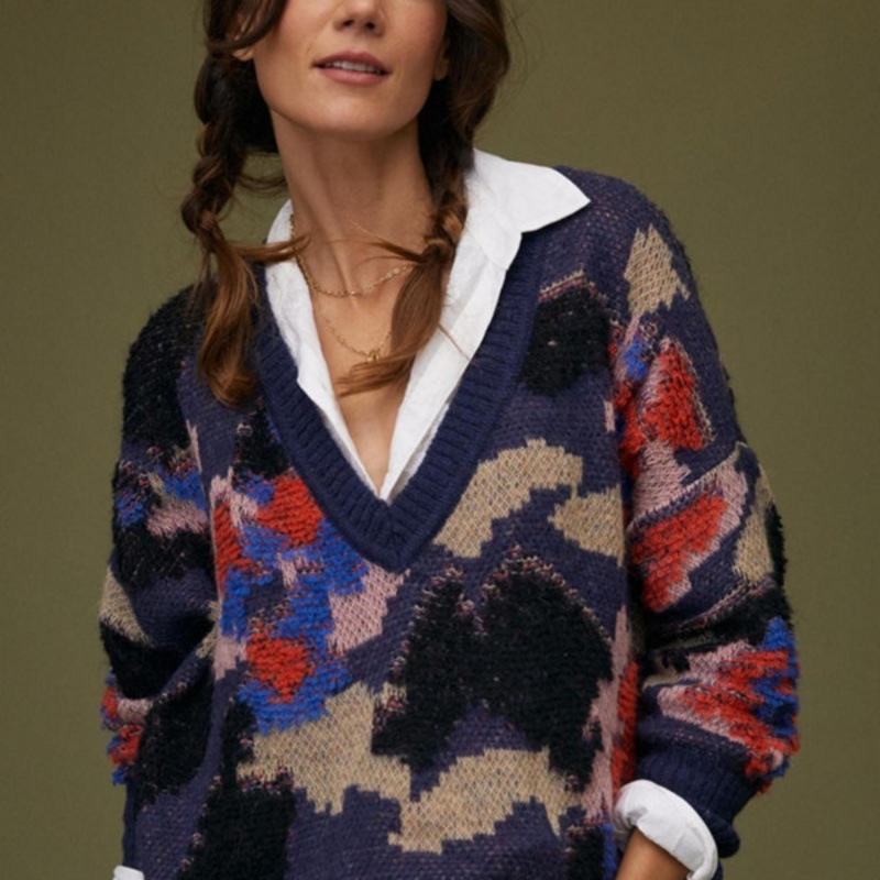 V-Neck Floral Sweater