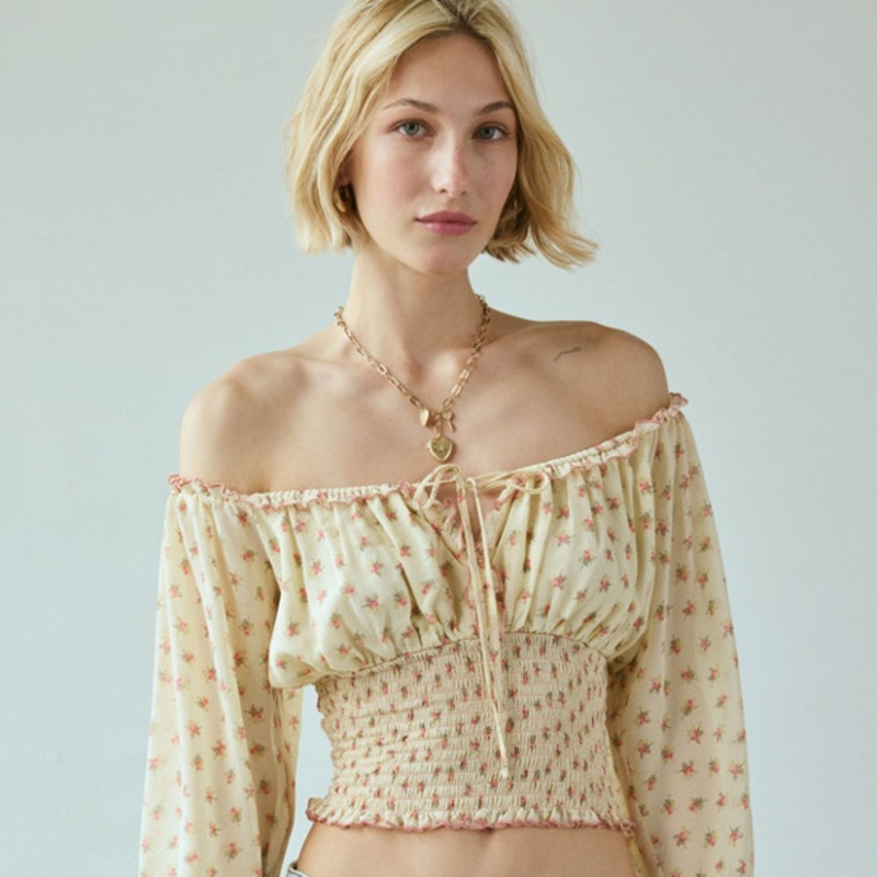 Daylight Smocked Tie-Front Cropped Blouse