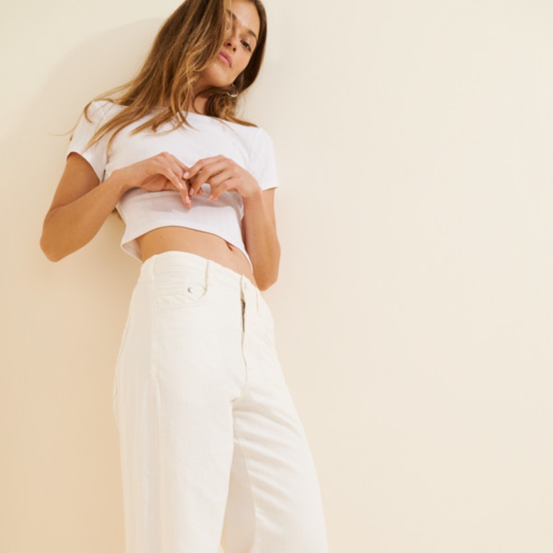 The Adi Mid-Rise Frayed Relaxed Flare Jeans: Crop Edition