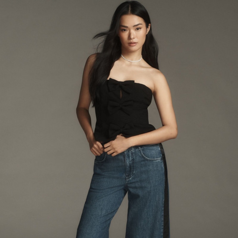 The Adi Mid-Rise Frayed Relaxed Flare Jeans: Tuxedo Edition