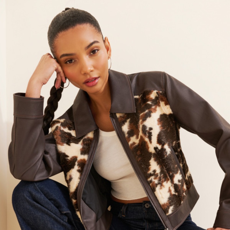 Yellowstone Cow Faux Fur Jacket