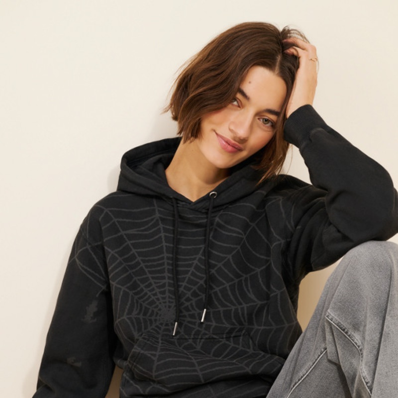 Bonfire Allover Print Cropped Hoodie Sweatshirt