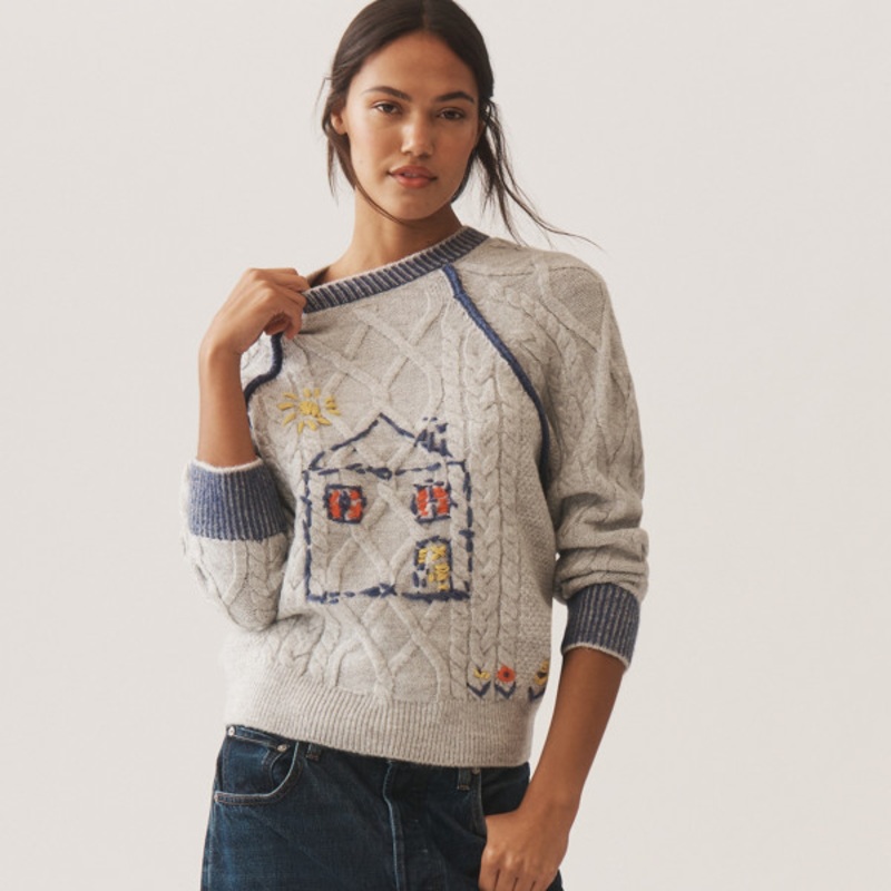 Cable-Knit Embroidered Sweater