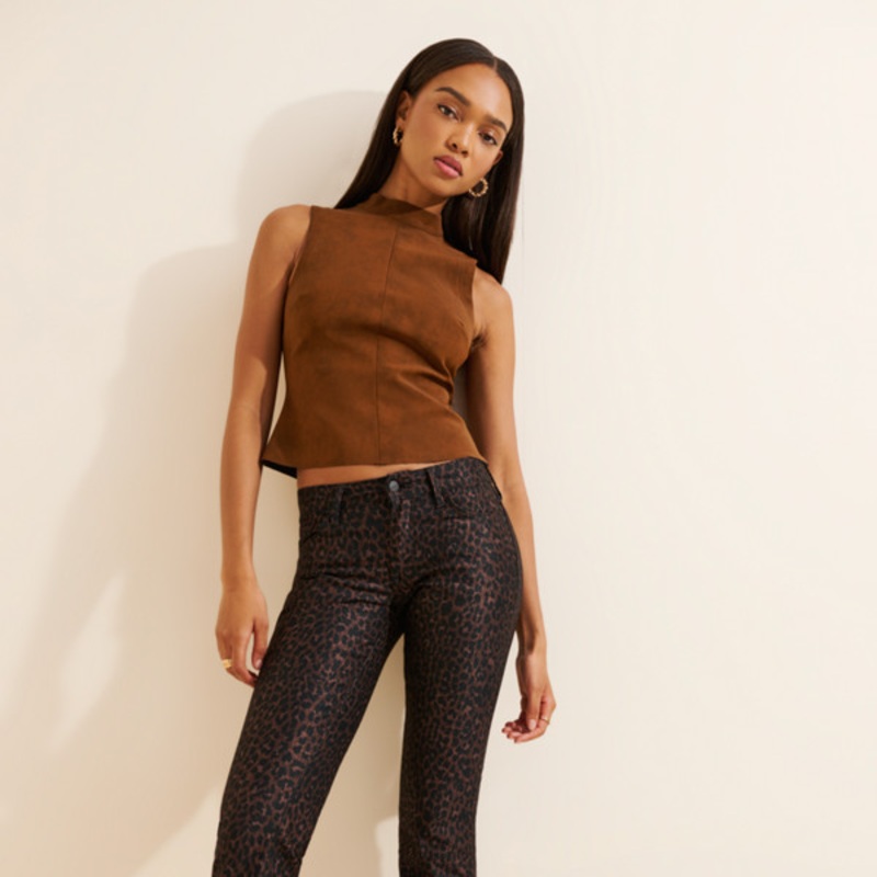 Animal Print High-Rise Flare-Leg Jeans