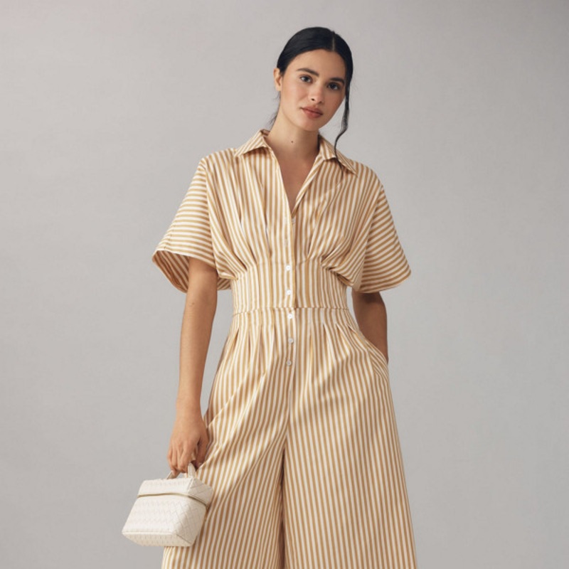 The Tobie Button-Front Cropped Pleated Jumpsuit